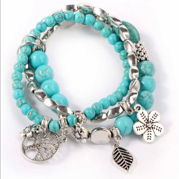 Turquoise Boho Vintage Multi Layer Bracelet - Picture 2 of 2